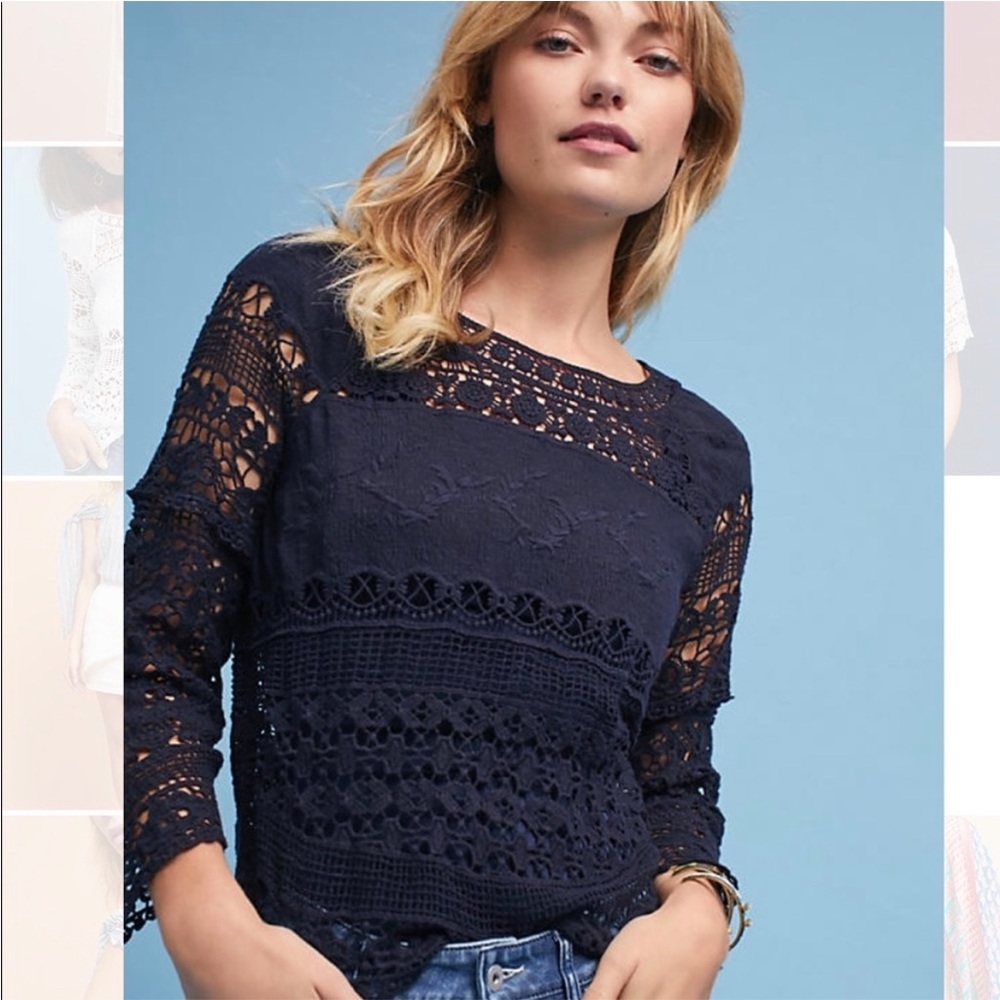 ANTHROPOLOGIE: Navy Crochet Blouse
